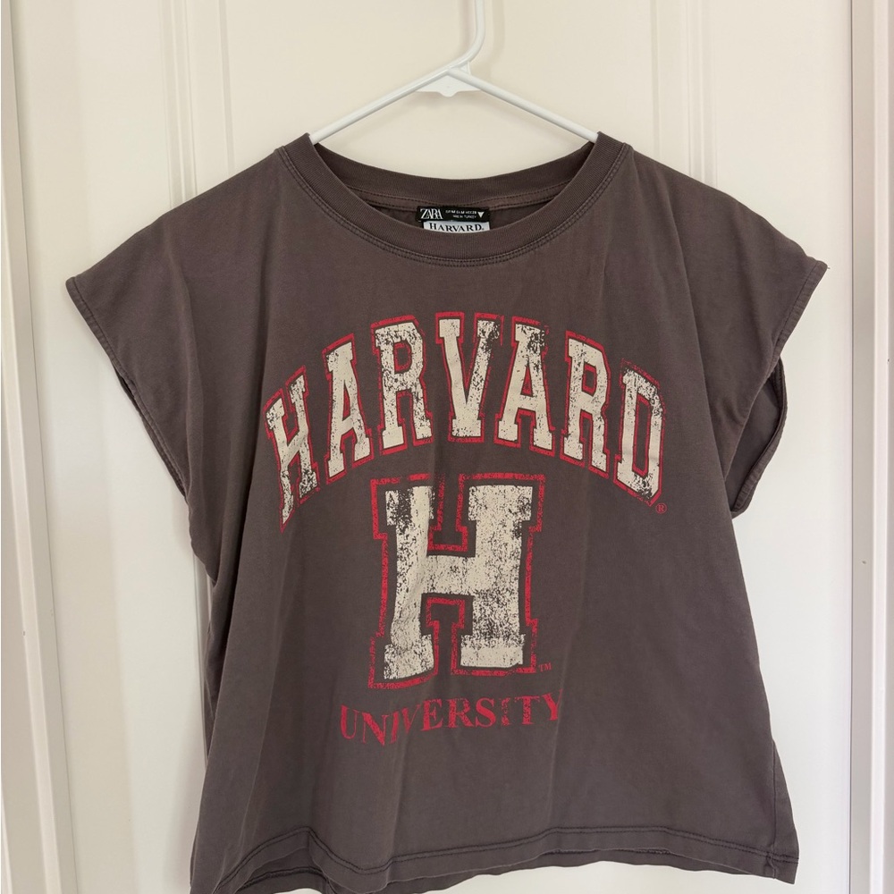 ZARA HARVARD Distressed Logo Tank in Charcoal Size Medium